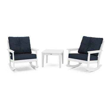 POLYWOOD Vineyard 3-Piece Deep Seating Rocker Set - White / Marine Indigo